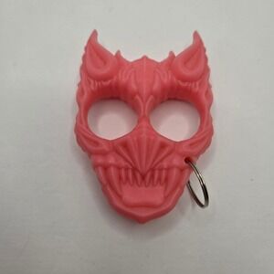 Pink Demon Skull Keychain Novelty Finger Grip Goth EDC Accessory Ring